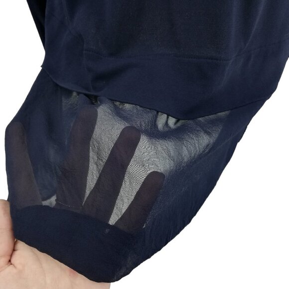 Eileen Fisher 100% Silk Long Sleeve Blue Blouse Size Petite S Sheer Hem Career - Picture 7 of 14